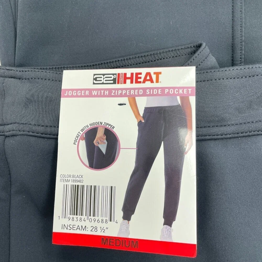 New 32 Degrees Womens M Black Thermal Jogger Pants With Pockets M0767